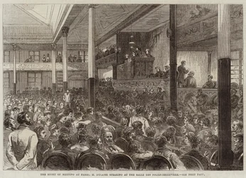 Het recht van vergadering in Parijs, M. Ducasse spreekt in de Salle des Folies-Belleville